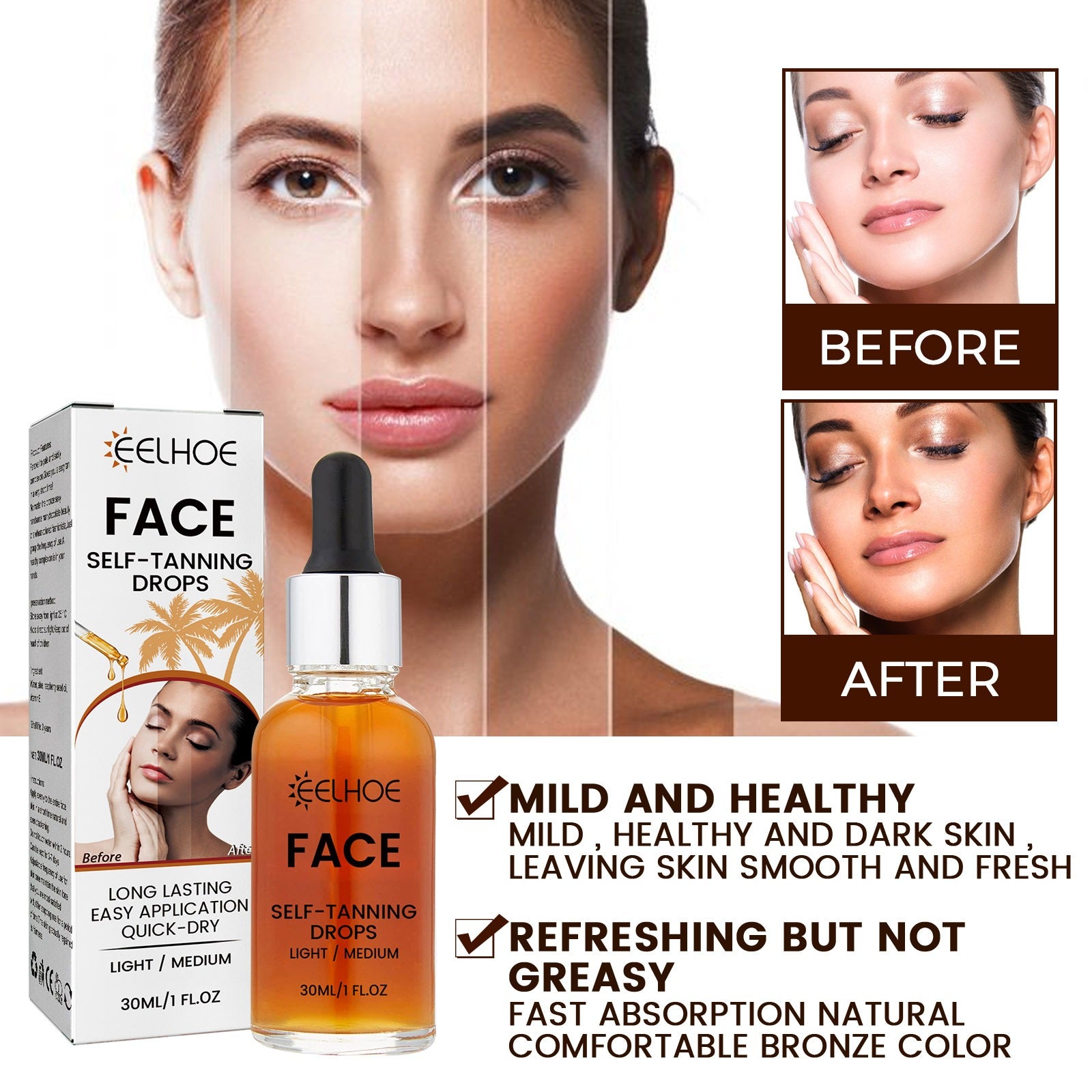 ELHOE Face Self-Tanning Drops (Light/Medium, 30ml)