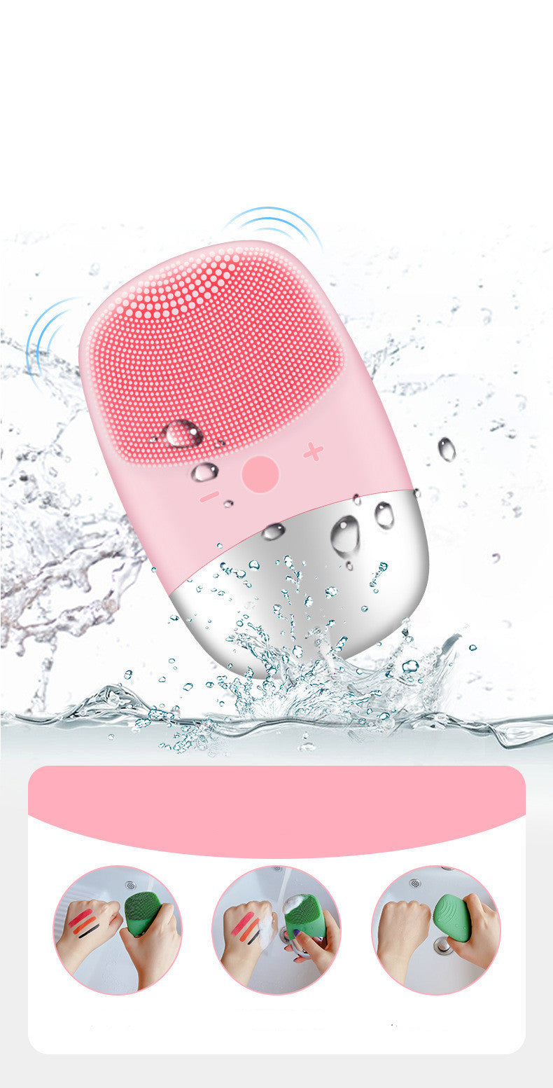 Mini Silicone Electric Face Cleansing Brush (USB, Pink)