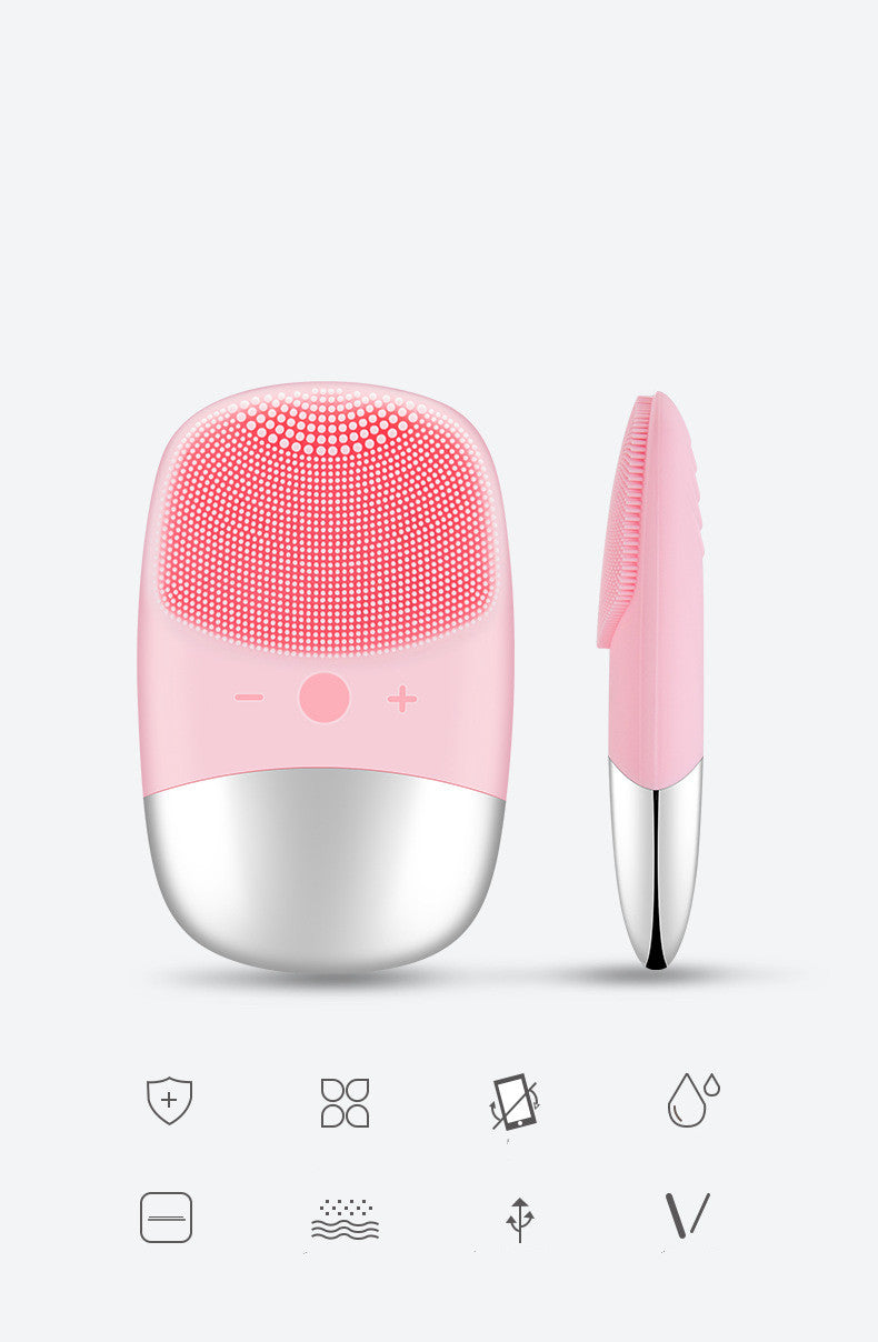Mini Silicone Electric Face Cleansing Brush (USB, Pink)